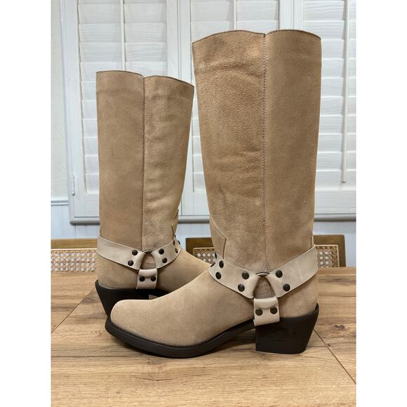 Dingo Women's Bronco Suede Leather Boot Harness Natural Cream Sz 11 New w/ Flaws - Picture 16 of 16